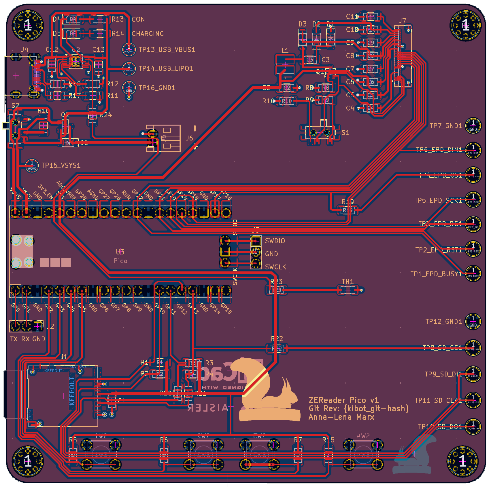 A picture of of the KiCad board layout view.