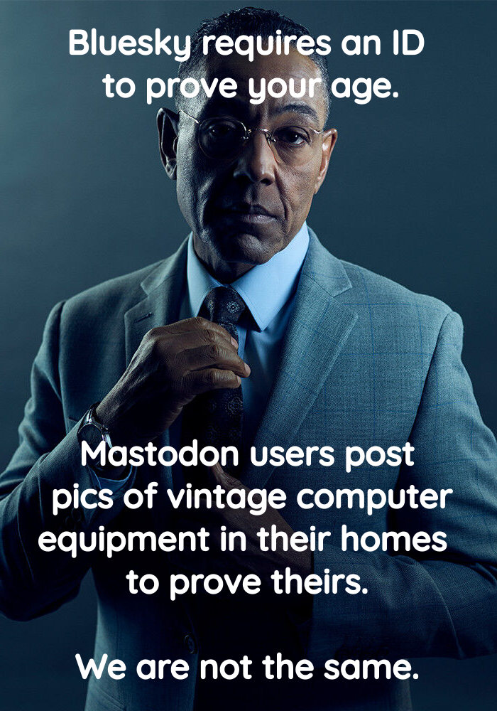 Gus Fring in a light blue suit, looking serious and adjusting his tie, saying 