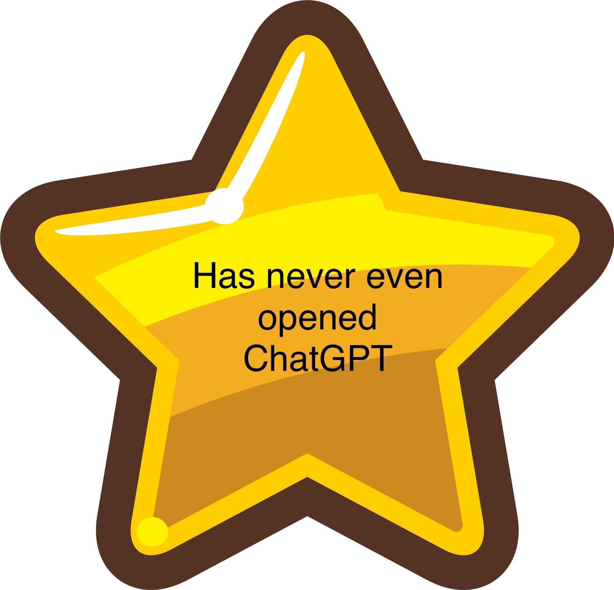 A gold star emoji, with the inscription in the center 