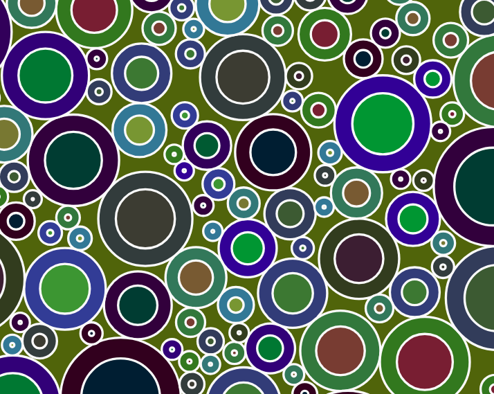 Coloured circles of various size adjecting each other.