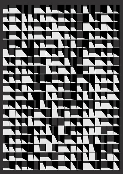 Abstract composition that displays a grid of trapezia. Architectural facade. Monochromatic