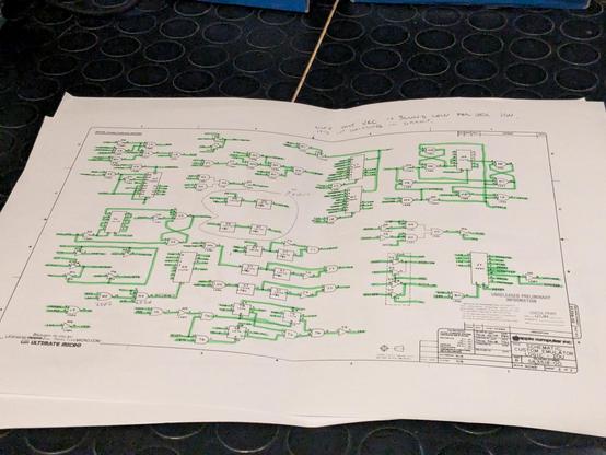 Photo of a schematic sheet. All highlighted in green.