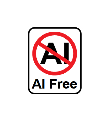 AI Free Logo red circle with slash with AI inside and Caption AI Free and Black Border (small - 1.75 inch)
