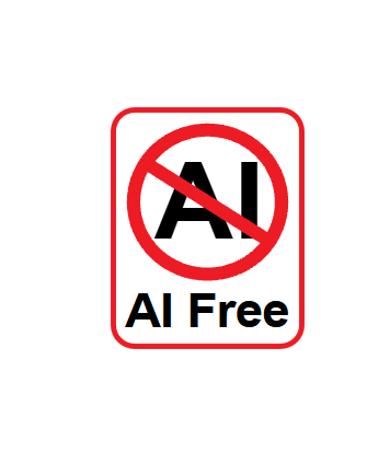AI Free Logo red circle with slash with AI inside and Caption AI Free and Red Border (small - 1.75 inch)