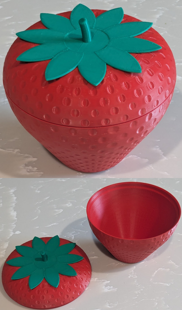 Two photos of the finished print: one with the lid on; the other with lid and base separated.