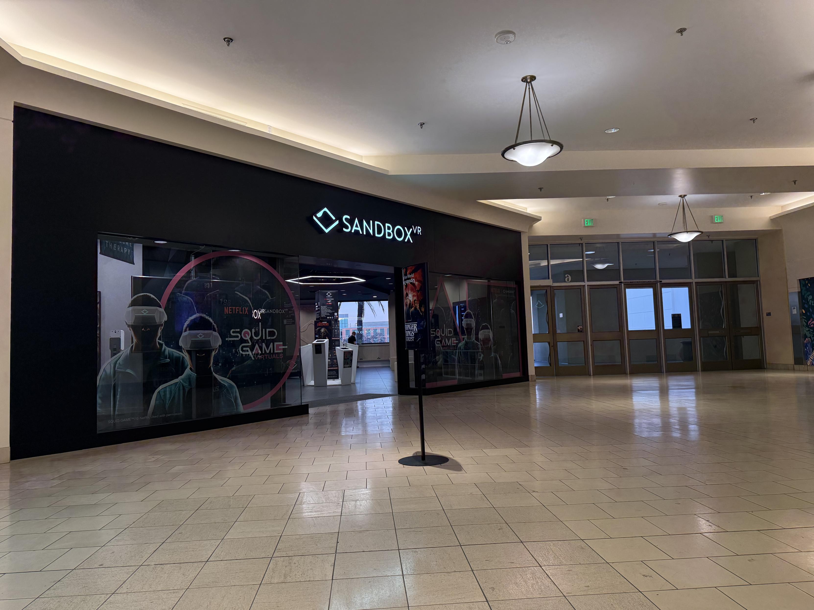 Storefront for Sandbox VR at Hillsdale Mall in San Mateo, CA.